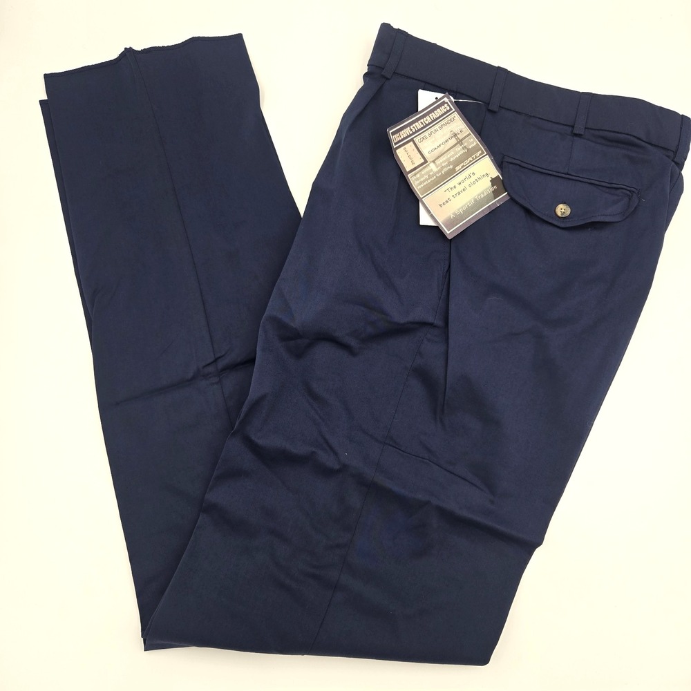 Sportif Men's Calcutta Pleated Chinos Navy Blue Pockets Dress Pants unhemmed NEW